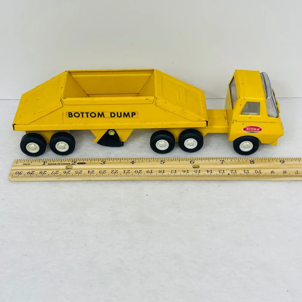 Vintage Tonka Bottom Dump Truck Yellow Pressed Steel Toy Construction Vehicle